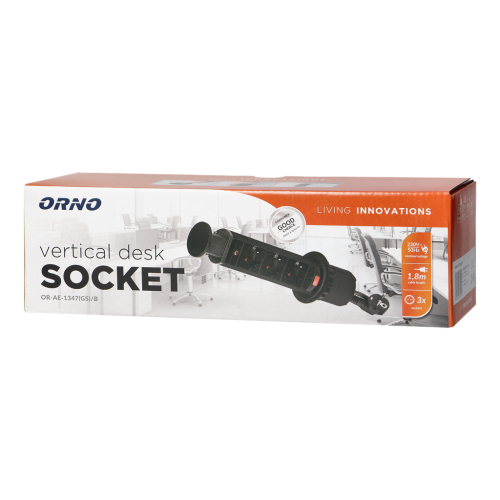 ORNO - Pop up Ø6cm desk socket with 1.8m cable and locking system, 3x2P+E (Schuko), black OR-AE-1347(GS)/B