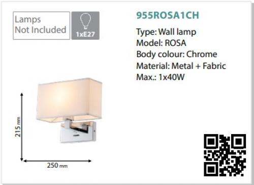ELMARK - ROSA WALL LIGHT 1XE27 CHROME 1x40W 955ROSA1CH