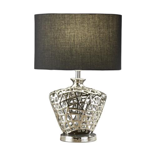 SEARCHLIGHT -  EU4552CC Network Table Lamp - Chrome Cut Out Decorative Base With Black Oval Drum Shade 