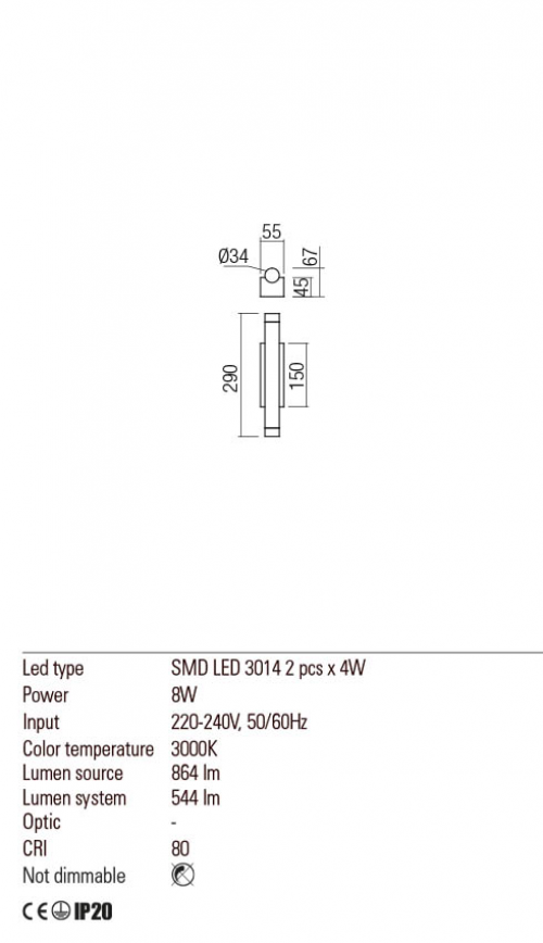 REDO GROUP - Аплик  MADISON 01-2030 AP LED 8W 3000K SGD
