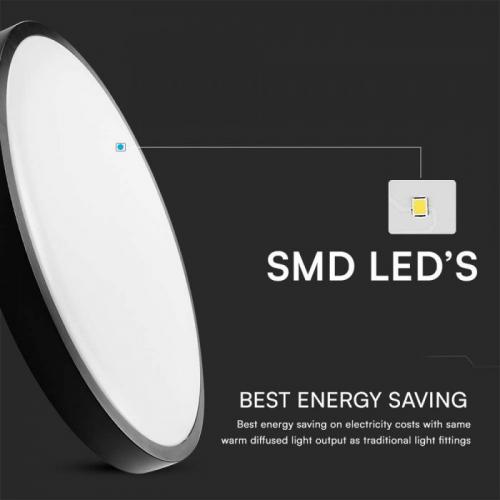 V-TAC - 18W LED Dome Light Round Black Frame 3000K IP44 SKU: 76331