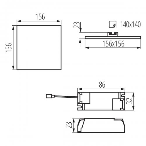 KANLUX - Downlight fitting AREL LED square 14W 4000K 1300lm IP65 120° 29590
