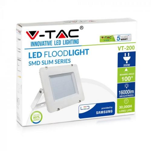 V-TAC - 200W LED Прожектор SAMSUNG Чип Бяла Светлина Бяло Тяло SKU: 421