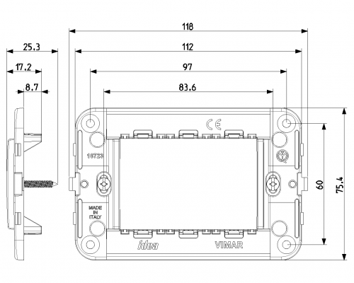 VIMAR - Носеща рамка 3 модула 3M Arké idea+screws grey - 16723
