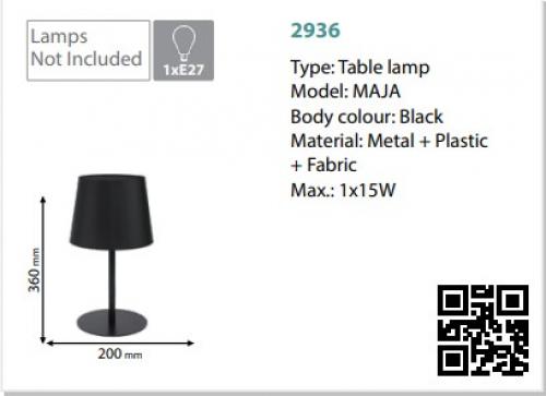 TKLighting - НАСТОЛНА ЛАМПА MAJA 2936 1XE27 ЧЕРНА 1x15W 2936