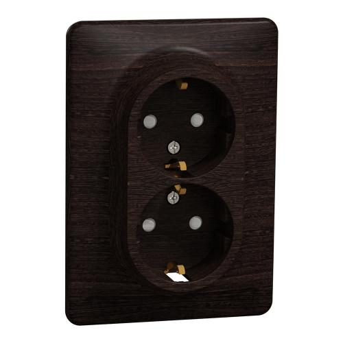 SCHNEIDER ELECTRIC - SDD381221 Sedna Design & Elements Двоен контакт шуко с детска защита, 2P+E  винтово свързване 16А 250V венге
