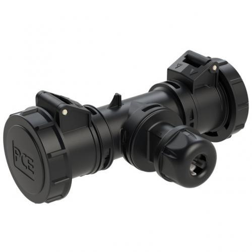 PCE - CEE 2-way coupling 16A 3p with cable inlet IP44 (T-Connect) black  94325002