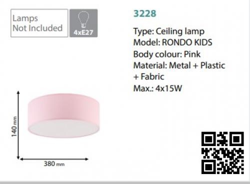 TKLighting - CEILING RONDO KIDS 4XE27 60W PINK 3228