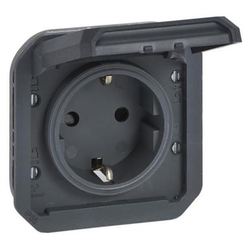 LEGRAND - Socket schuko 16A with child protection and screw terminals mechanism color Anthracite IP55 Plexo New 69839L