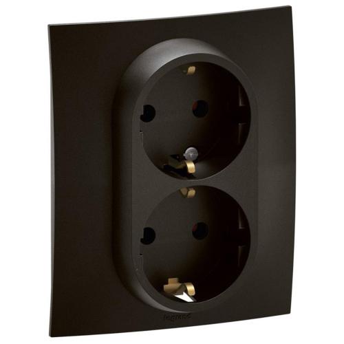 LEGRAND - Socket SCHUKO DOUBLE 16A monoblock Black Niloe New NP3131BK