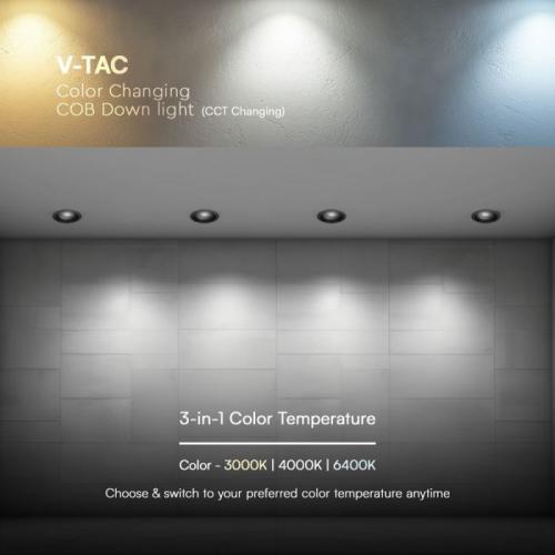 V-TAC - 12W LED Луна Bridgelux със смяна на цветната топлина  Черен Ринг + Черна Основа SKU: 23671