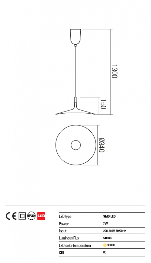 REDO GROUP - Пендел KAI 01-1406  SUSP LED 7W D340 GUNMETAL BLACK