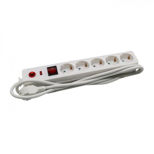 V-TAC - 5 Ways Safe Socket Lighted Switch 3G 1.5mm x 1.4m SKU: 8818 VT-1135-2
