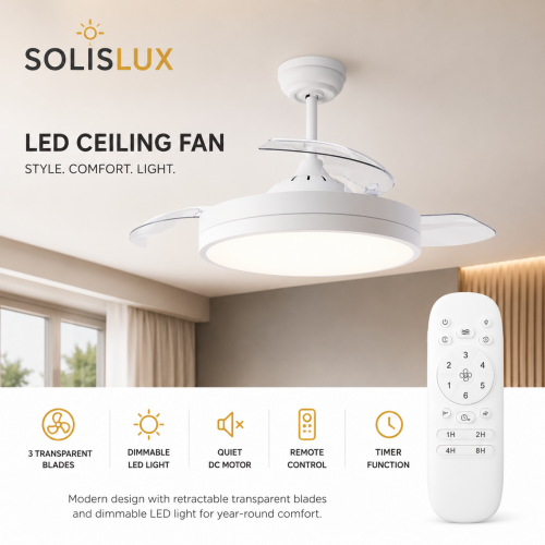 ACA LIGHTING - Вентилатор за таван с дистанционно 36W 3000K-6500K 2000Lm 3 прозрачни перки, бял FANKKWH10G
