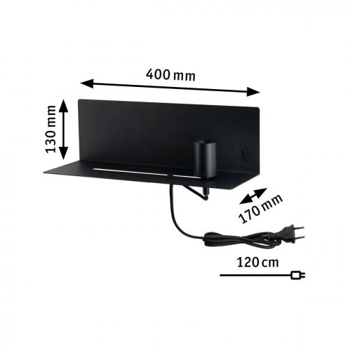 PAULMANN - Аплик с рафт  78920  DEVARA⚡E27⚡230V⚡max. 40W dimmable✴Черен