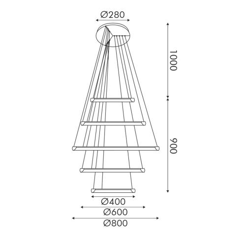ACA LIGHTING - LED Пендел пет ринга Ø40 Ø60 Ø80 HARMONY LED 80W 6400Lm смяна на цветна температура 3000+4000+6000K черен HM23LEDP5BK