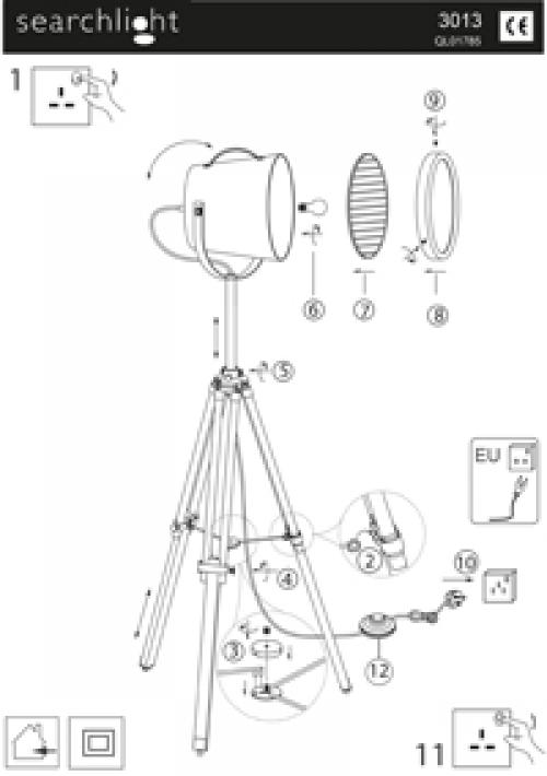SEARCHLIGHT -  EU3013  Studio Stage Lamp Adjustable - Floor Lamp - Chrome Shade/black Base 