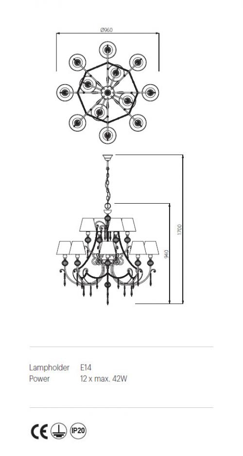 INCANTI - Полилей  COSTANZA ICT C12 21 06 CAND 12X42W E14 ORO/NERO 