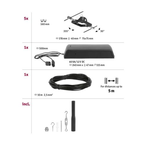 PAULMANN - 94434  CorDuo cable system Mac II basic set ✴GU5.3 max. 5x10W ~230/12V✴matt black/chrome