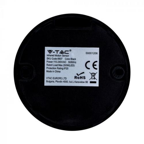 V-TAC - Инфраред Датчик за Движение Таван Черен 360° Мини SKU: 6607