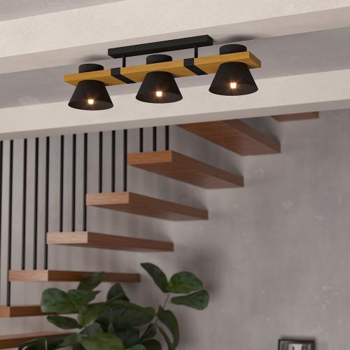 EGLO - ceiling light MACCLES E27 3X15W black/wood - 43955