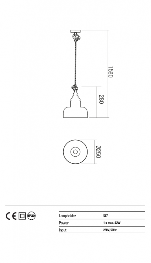 REDO GROUP - Пендел KASHI  01-1400  SUSP 1x42W E27 D250 SMOKEY