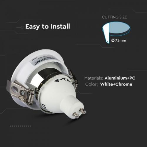 V-TAC - GU10 Fitting White+Chorme Round SKU: 3164 VT-874