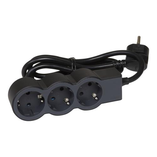 LEGRAND - 694568 Power strip BLACK 3x2P + E with cable 5 meters / 1.5mm2 Standard Legrand