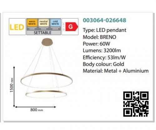 ZUMA LINE - LED ПЕНДЕЛ BRENO СЪС СМЯНА НА ЦВЕТНАТА ТЕМПЕРАТУРА 2023200-GD 60W 3200lm 003064-026648
