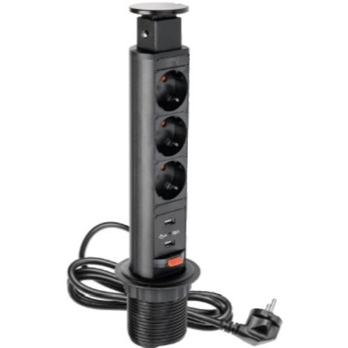 GTV Lighting - Контакт за вграждане в мебел AE-BPW3S60U-20 контакт тип шуко 3бр.+2хUSB 5V 2.1A