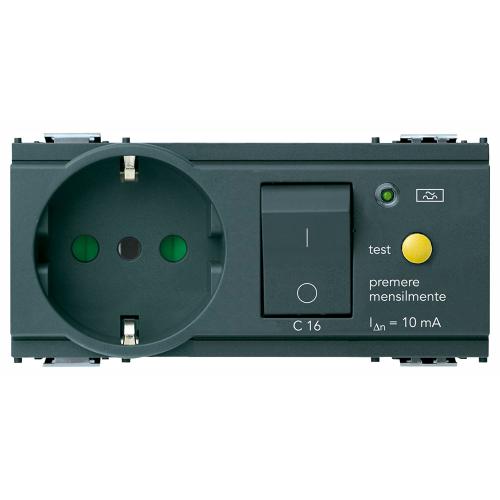 VIMAR - 16286 - 2P+E 16A P30 outlet+C16 RCBO grey