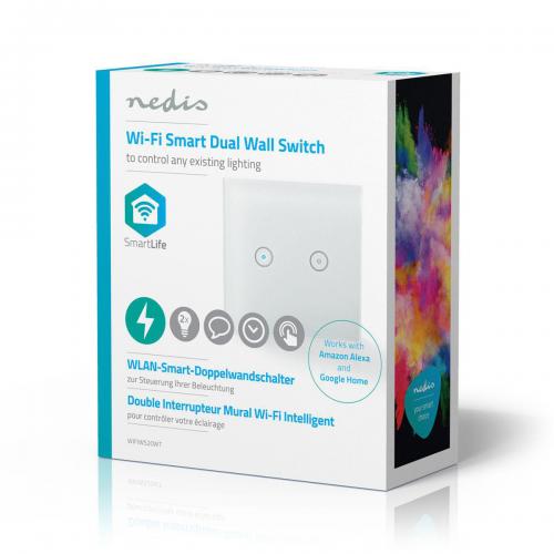 NEDIS - Wi-Fi Smart двоен ключ за контрол на осветление WIFIWS20WT, NEDIS
