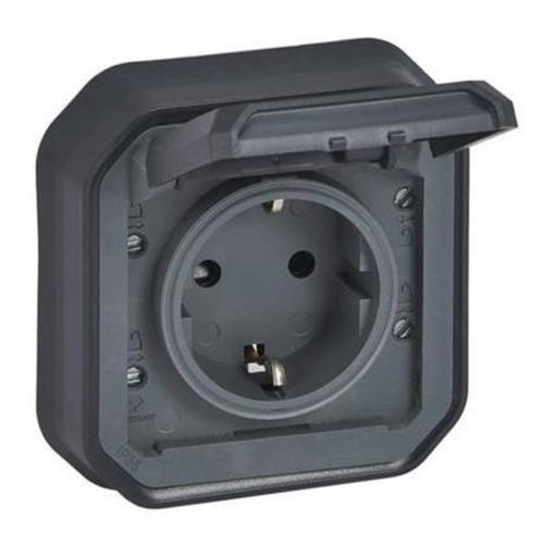 LEGRAND - Socket schuko 16A with child protection, screw terminals monobloc for flush mounting color Anthracite IP55 Plexo New 69859L