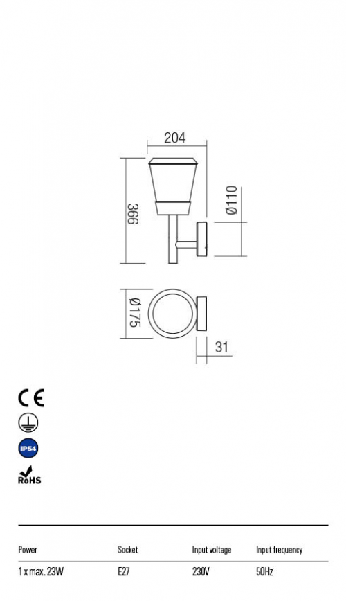 REDO GROUP - wall luminaire  BERT 90111 AP E27 1x max.23W IP54 DG