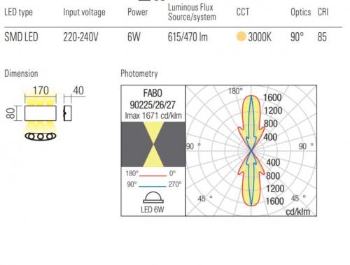 REDO GROUP - Външен аплик влагозащитен FABO AP LED 6W IP54 DG 3000K 90226