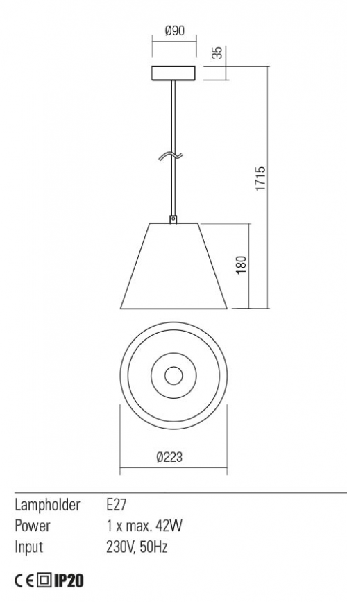 REDO GROUP - pendant luminaire  TESSA 01-2214 E27 1X42W D220