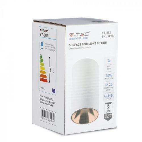 V-TAC - GU10 Луна Външен Монтаж Кръгла Бяла Розово злато рефлектор SKU: 8592 VT-882