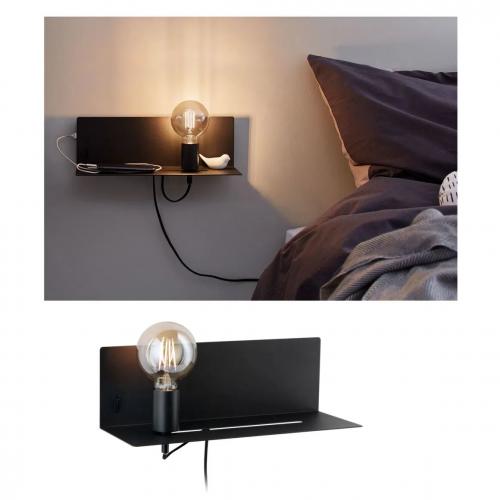 PAULMANN - Аплик с рафт  78920  DEVARA⚡E27⚡230V⚡max. 40W dimmable✴Черен