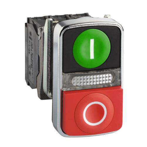 SCHNEIDER ELECTRIC - Double-headed push button illuminated green I | red 0 1NO-1NC Ø22mm XB4 XB4BW73731M5
