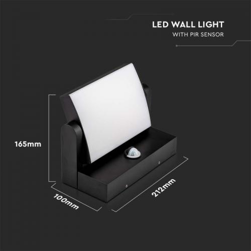 V-TAC - 20W LED Стенна Лампа Сензор Черен 3000K IP65 SKU: 2940 VT-11020S