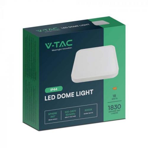 V-TAC - 18W LED Плафон Квадрат Бяла Рамка 4000К IP44 SKU: 76251 