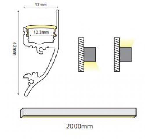ACA LIGHTING - HID ALUMINUM PROFILE P62NU WITH OPAL PC DIFFUSER 2m/pc 