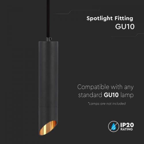 V-TAC - GU10 Hanging Pendant Black  55X300mm SKU: 6685