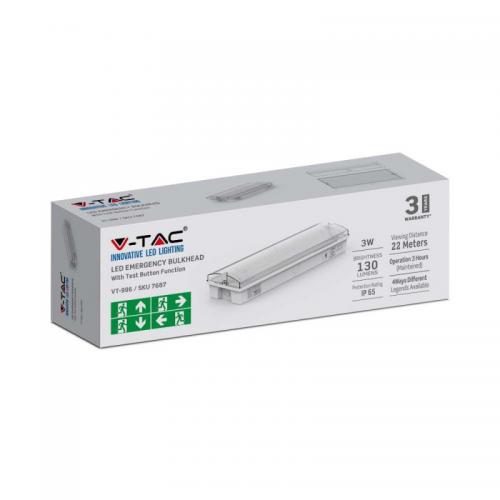 V-TAC - 3W LED Emergency Light With Self Test Button 6400K SKU: 7687