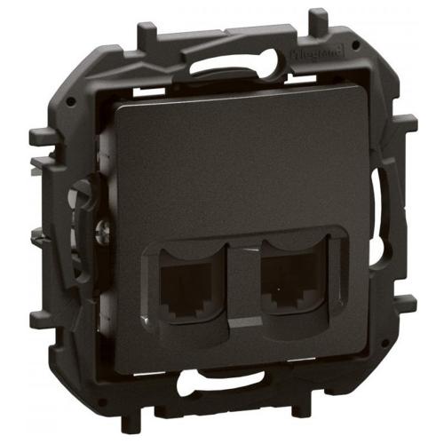 LEGRAND - Socket RJ11+RJ45 cat.6 UTP Black Niloe New NP492BK