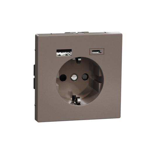 SCHNEIDER ELECTRIC - MTN2367-6052  USB charger A+C 3A + socket-outlet - mocca