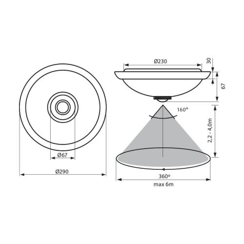 VIVALUX - LED плафониера със сензор за движение LEDA LED 12W SR36 CL 4000K VIV003637