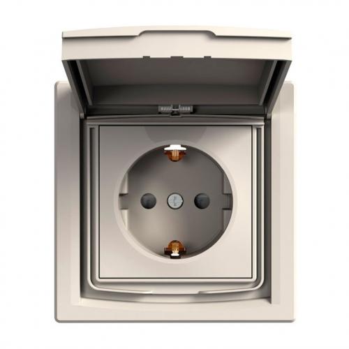 SCHNEIDER ELECTRIC - EPH3100323 Asfora - single socket outlet with side earth - 16A lid, shutters IP44 cream