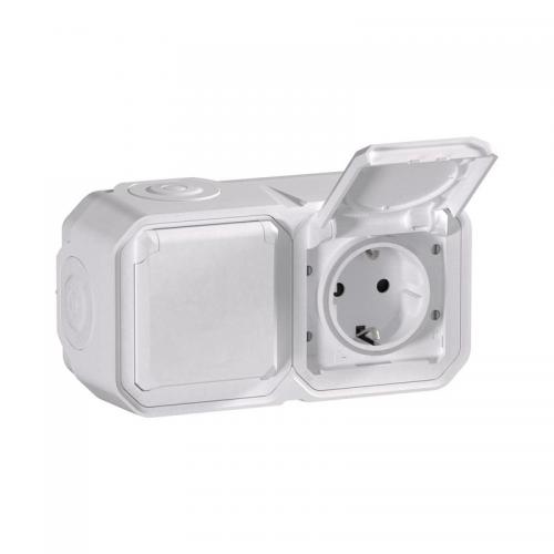 LEGRAND - Контакт Plexo New, Schuko 2x2P+E преокабелен винтови клеми СГЛОБЕН ОМ бял 069772L