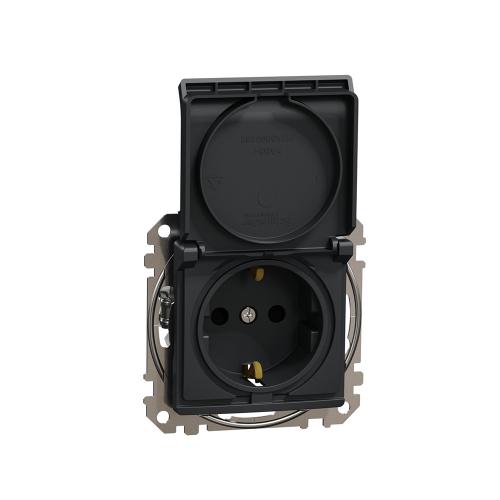 SCHNEIDER ELECTRIC - SDD114023 Sedna Design & Elements Контакт шуко с капак и детска защита, 2P+E  винтово свързване 16А 250V антрацит